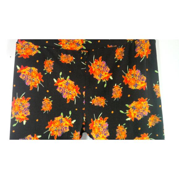 LuLaRoe OS One Size Black Orange Fall Floral Leggings - Picture 2 of 5